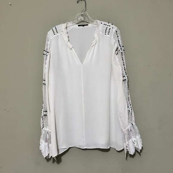 Kobi Halperin Carmella White Boho Lace & Beaded Sleeve Blouse – Size M - Picture 1 of 7